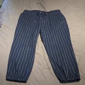 Nine West Navy Pinstripe Track Joggers